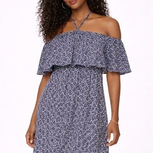 Rebecca Minkoff Off Shoulder Ruffle Halter Dress Blue Floral Size 6